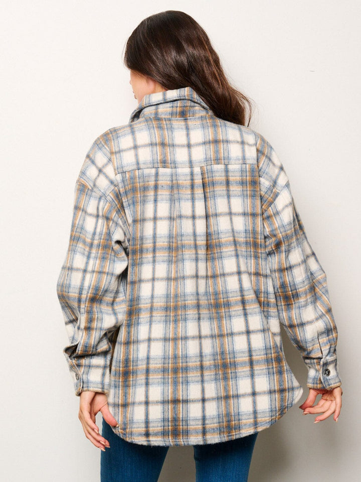 WOMEN'S LONG SLEEVE BUTTON CLOSURE POCKETS PLAID JACKET