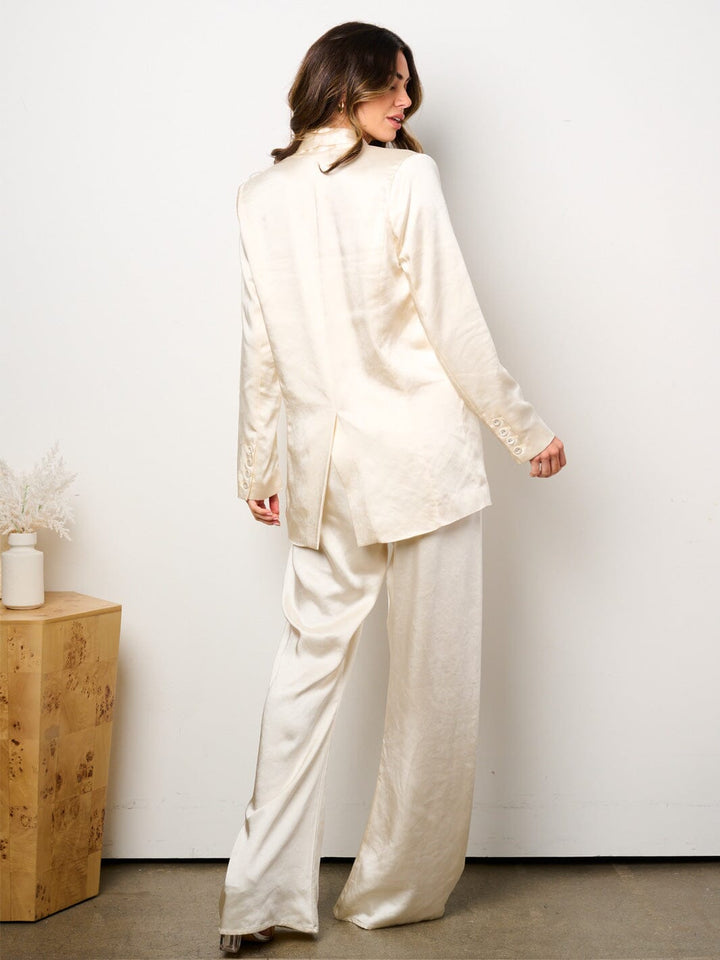 WOMEN'S LONG SLEEVE BLAZER & WIDE LEG PANTS SATIN 2PC. SET