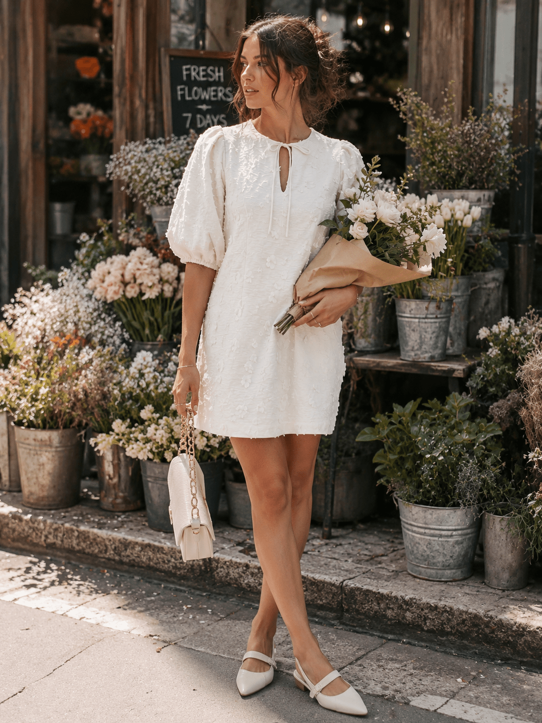 WOMEN'S SHORT SLEEVE V-NECK FLOWERS MINI DRESS