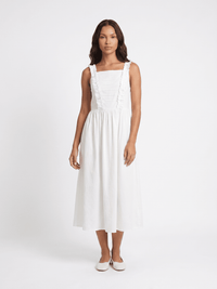 WOMEN'S SLEEVELESS SQUARE NECK RUFFLE FRONT POCKETS MAXI DRESS