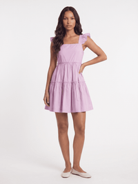 WOMEN'S SLEEVELESS SQUARE NECK FRONT POCKETS TIERED MINI DRESS