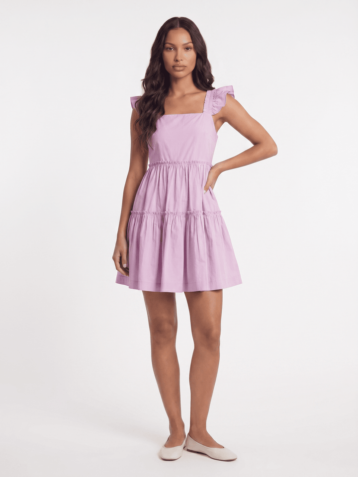 WOMEN'S SLEEVELESS SQUARE NECK FRONT POCKETS TIERED MINI DRESS