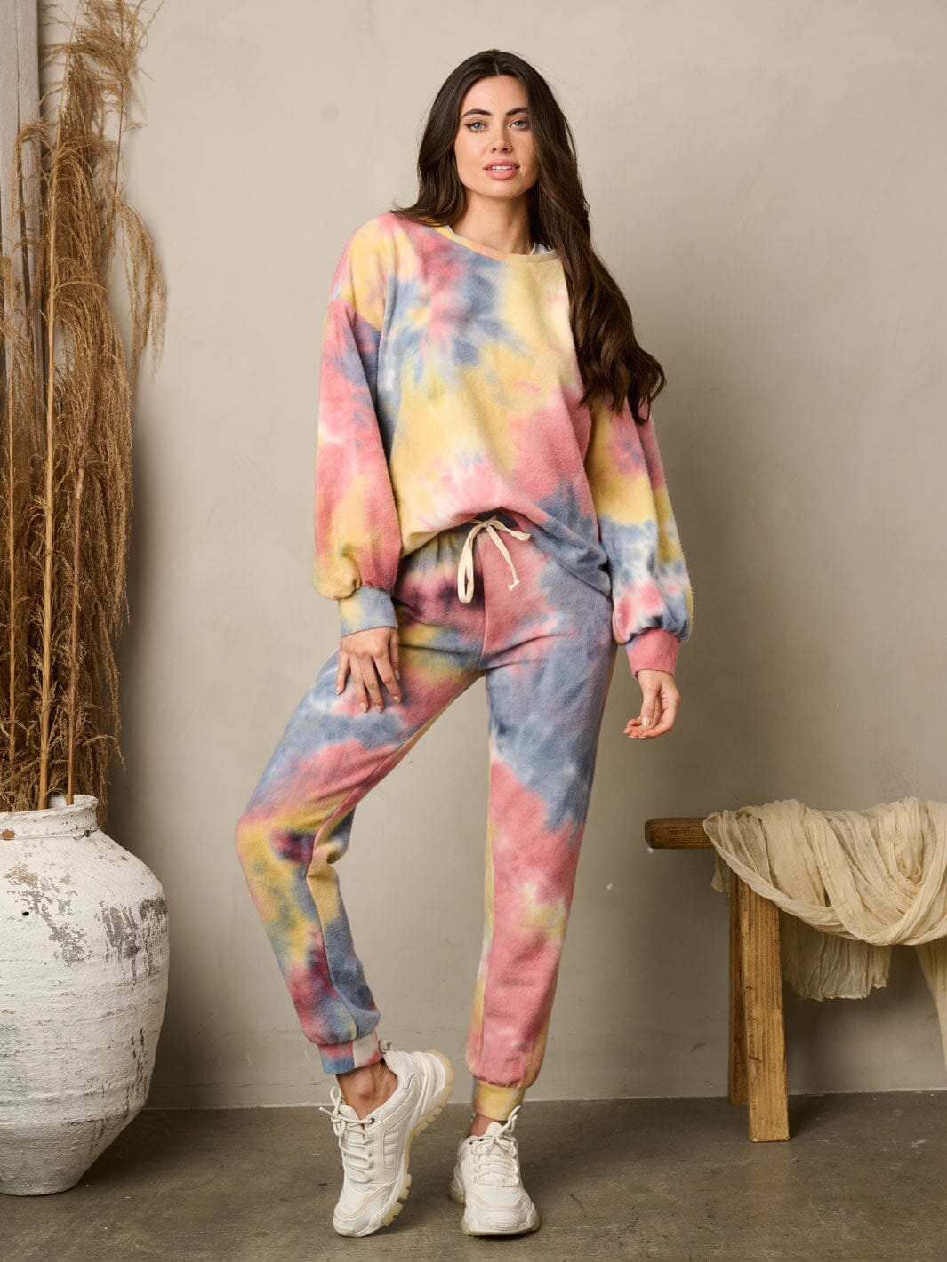 WOMEN'S LONG SLEEVE SWEATER & JOGGER PANTS TIE DYE SET
