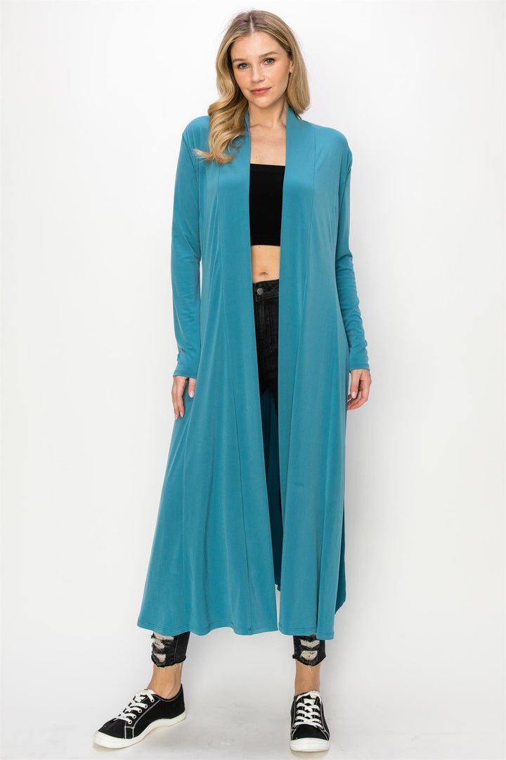 WOMEN'S LONG SLEEVE OPEN FRONT SELF TIE SOLID CARDIGAN