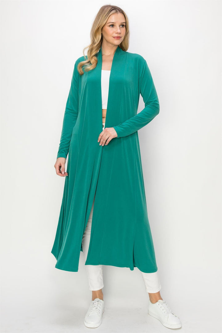 WOMEN'S LONG SLEEVE OPEN FRONT SELF TIE SOLID CARDIGAN