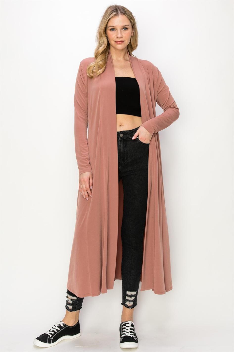 WOMEN'S LONG SLEEVE OPEN FRONT SELF TIE SOLID CARDIGAN