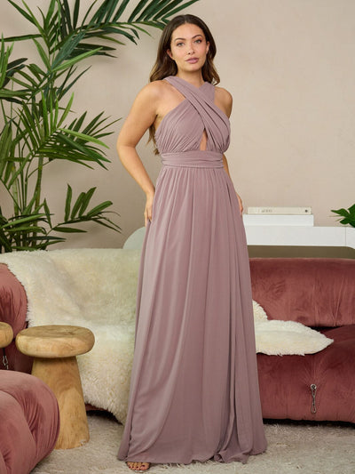 High Neck Halter Tie Cut Out Maxi Dress