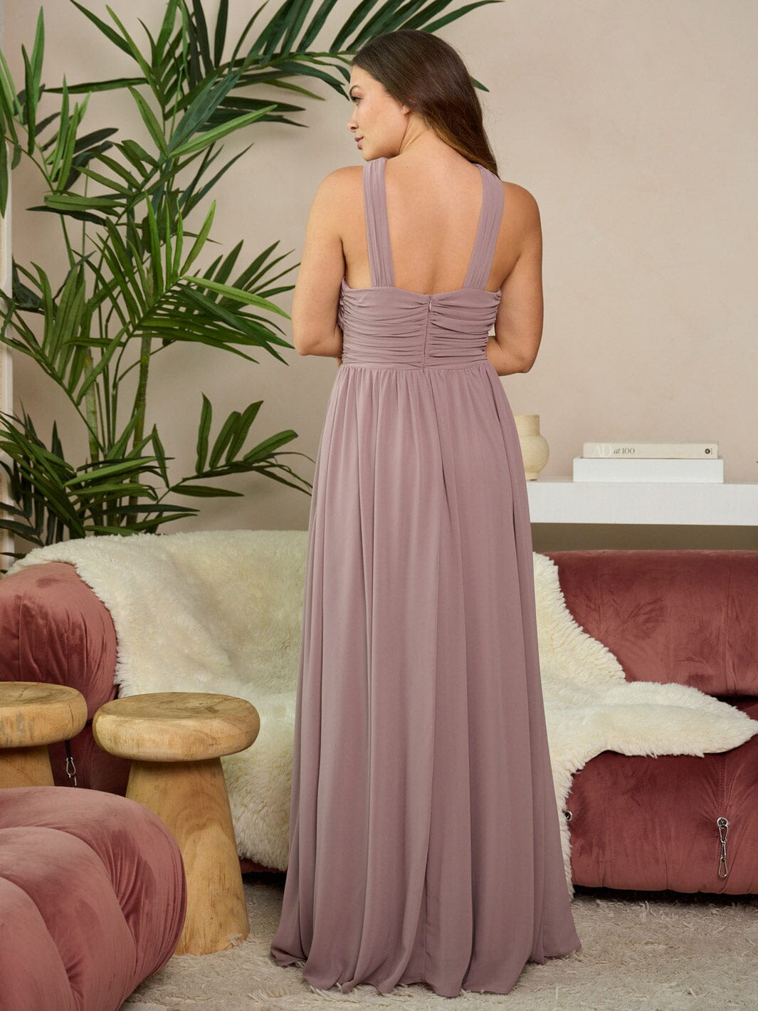 WOMEN'S SLEEVELESS FRONT CUT OUT HALTER NECK MAXI DRESS
