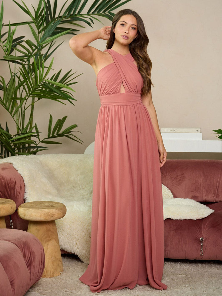 WOMEN'S SLEEVELESS FRONT CUT OUT HALTER NECK MAXI DRESS