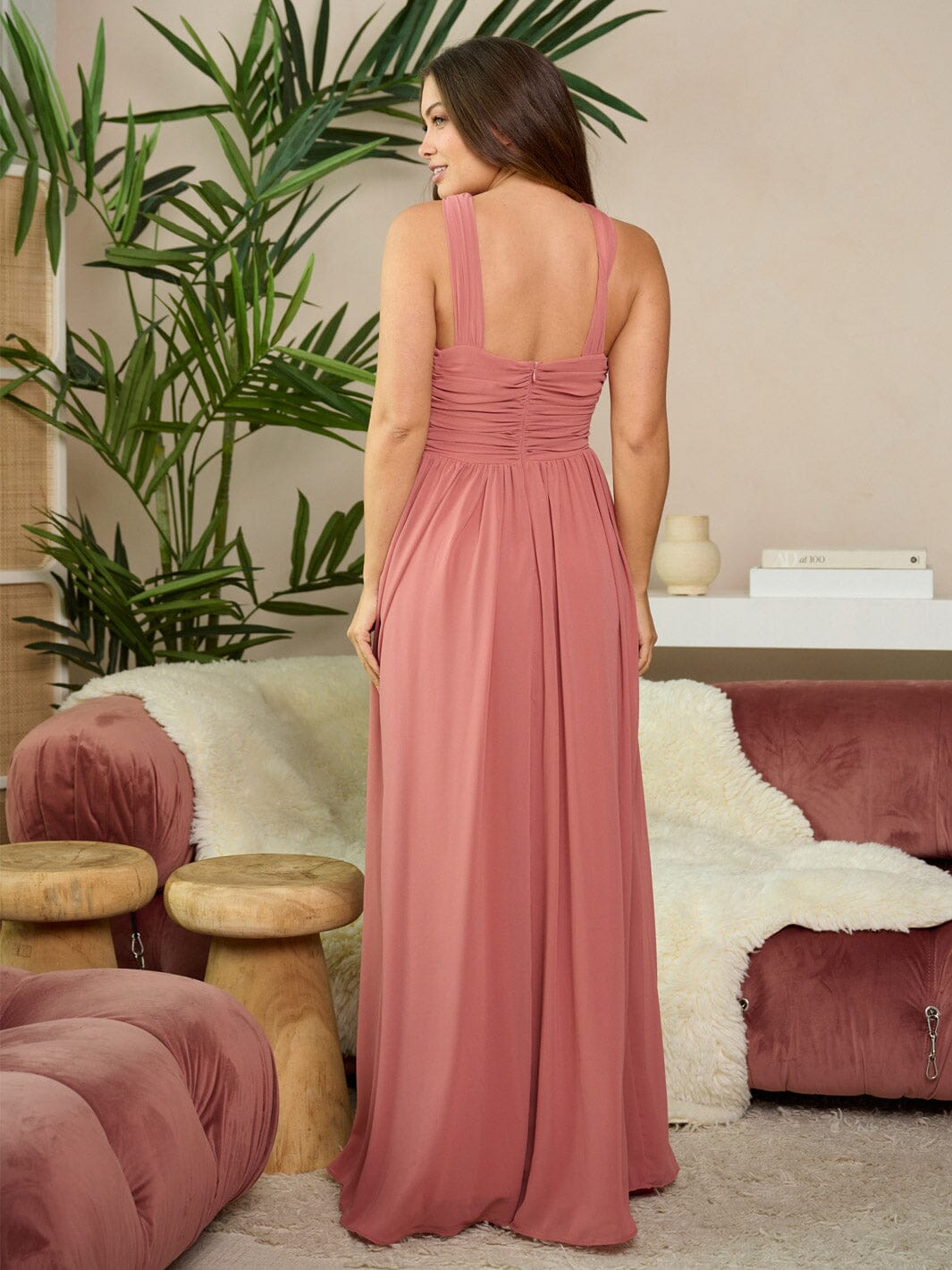 WOMEN'S SLEEVELESS FRONT CUT OUT HALTER NECK MAXI DRESS