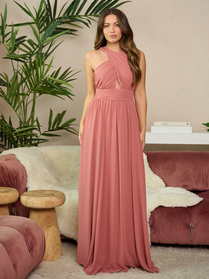 WOMEN'S SLEEVELESS FRONT CUT OUT HALTER NECK MAXI DRESS