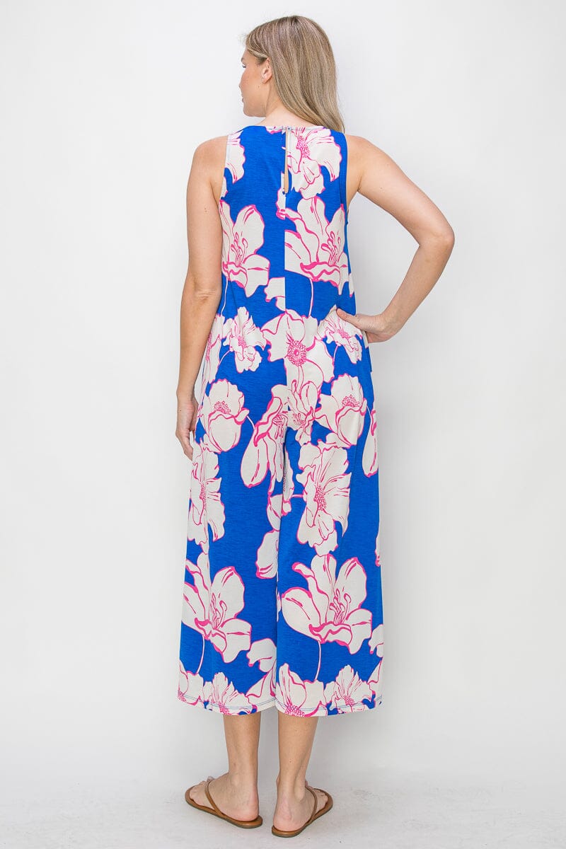 WOMEN'S SLEEVELESS V-NECK FRONT POCKETS WIDE LEG FLORAL JUMPSUIT