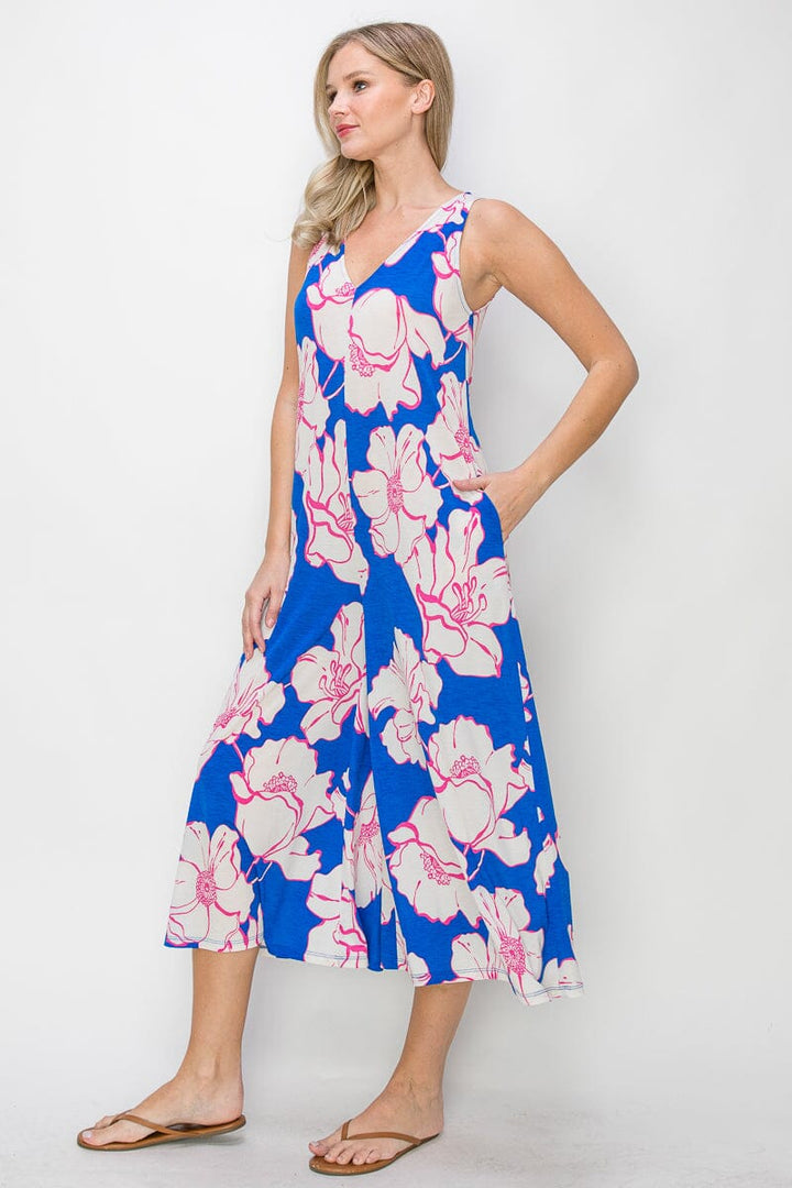 WOMEN'S SLEEVELESS V-NECK FRONT POCKETS WIDE LEG FLORAL JUMPSUIT