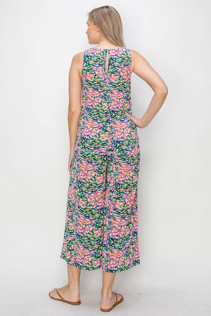 WOMEN'S SLEEVELESS V-NECK FRONT POCKETS WIDE LEG MULTI JUMPSUIT