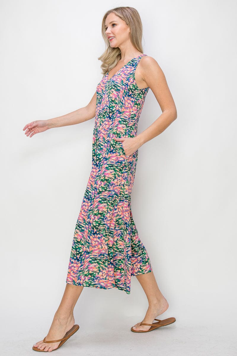 WOMEN'S SLEEVELESS V-NECK FRONT POCKETS WIDE LEG MULTI JUMPSUIT