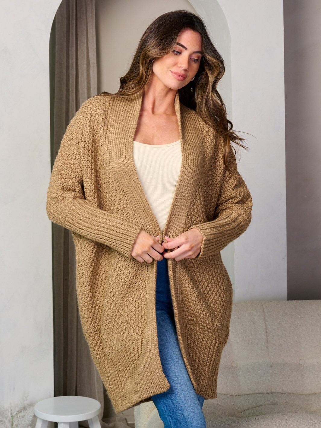 WOMEN'S LONG SLEEVE OPEN FRONT KNITTED CARDIGAN