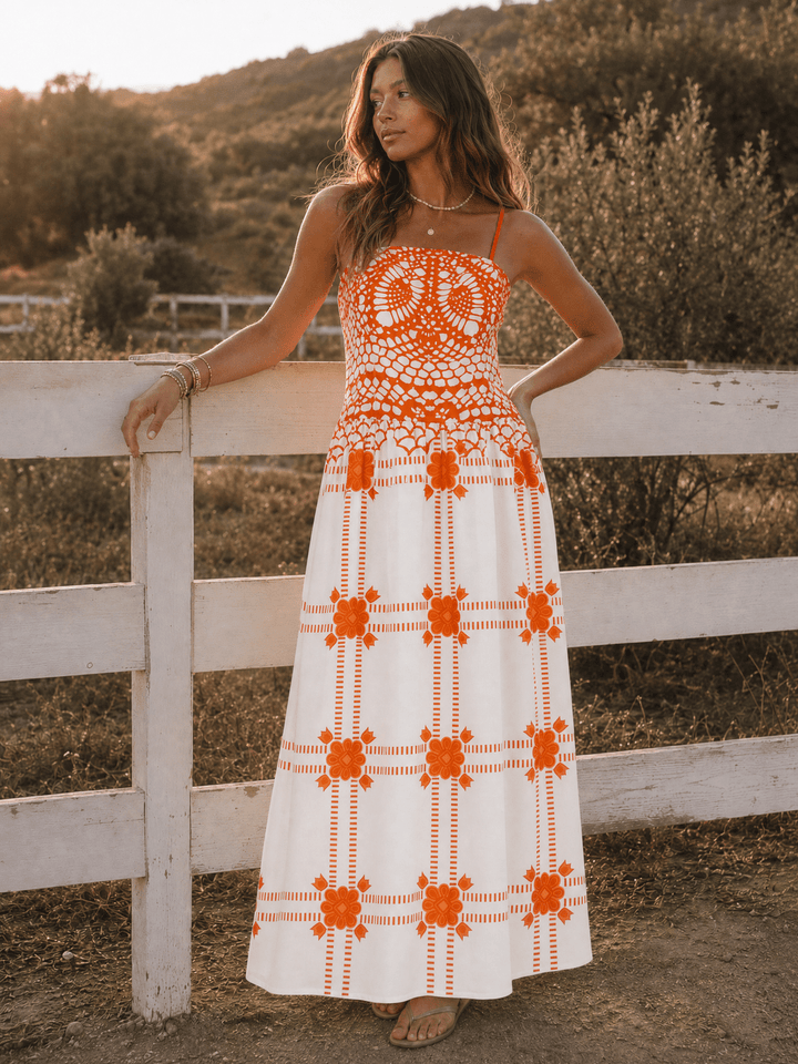 WOMEN'S SLEEVELESS SQUARE NECK MULTI PRINT MAXI DRESS