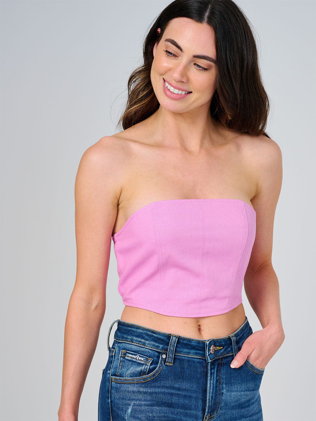 WOMEN'S SLEEVELESS ZIPPER CLOSURE DENIM CROP TOP