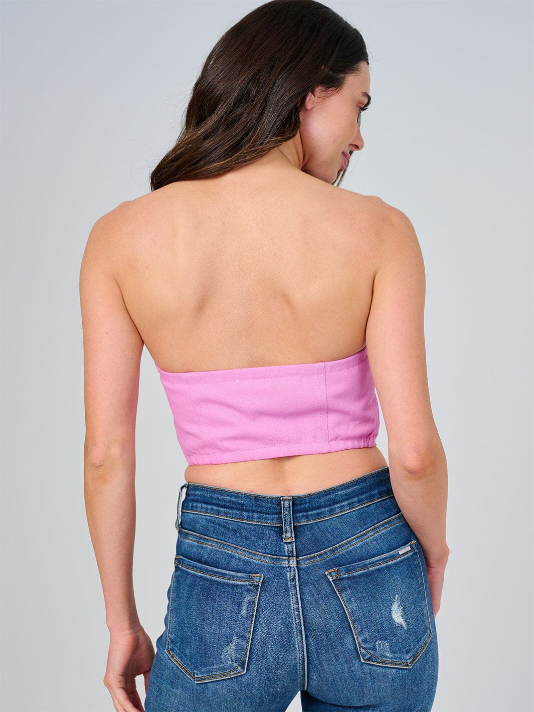 WOMEN'S SLEEVELESS ZIPPER CLOSURE DENIM CROP TOP