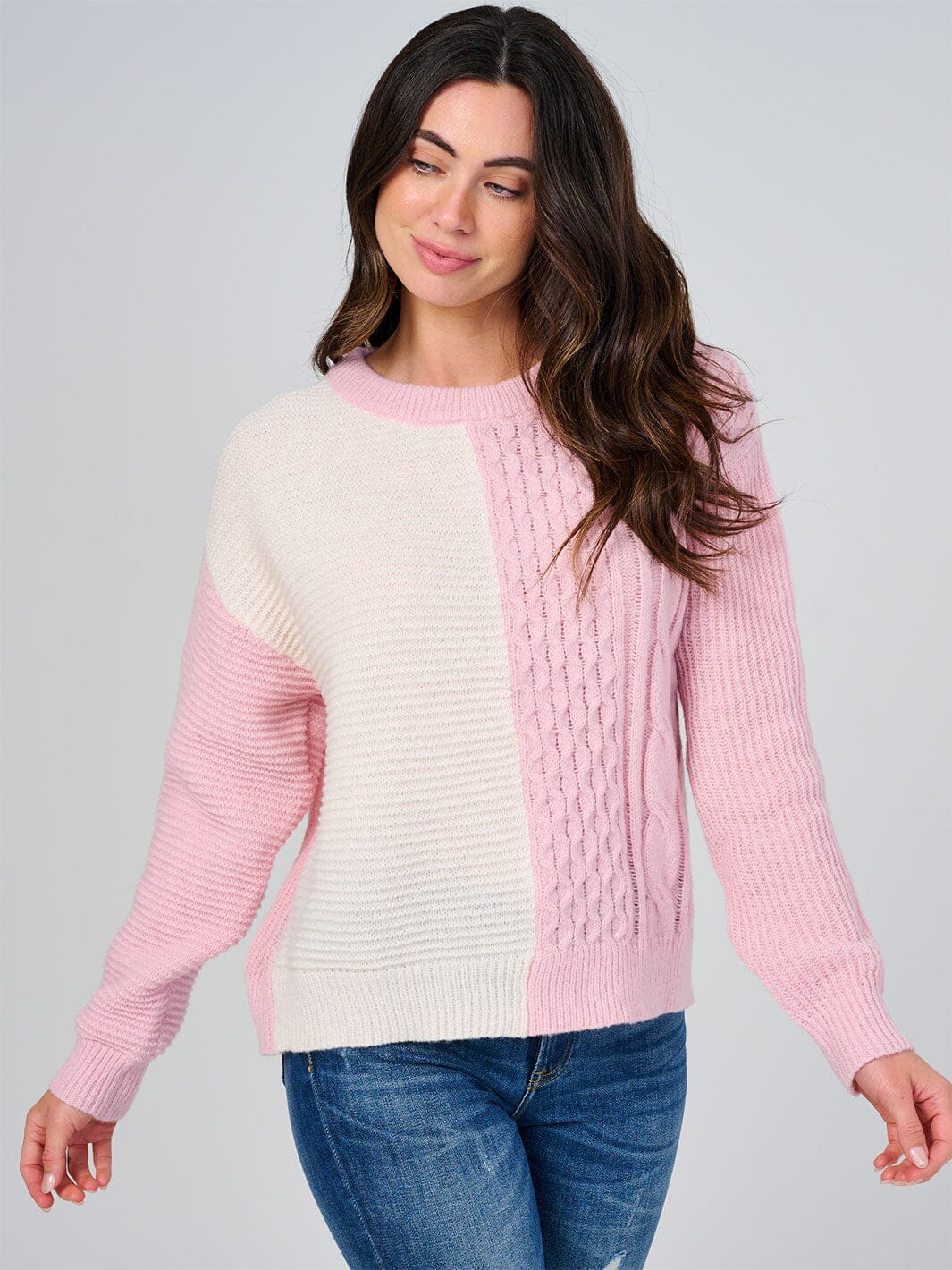 WOMEN'S LONG SLEEVE COLORBLOCK KNIT PULLOVER SWEATER