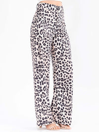 WOMEN'S BUTTON CLOSURE BACK POCKETS WIDE LEG ANIMAL PRINT PANTS