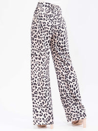 WOMEN'S BUTTON CLOSURE BACK POCKETS WIDE LEG ANIMAL PRINT PANTS