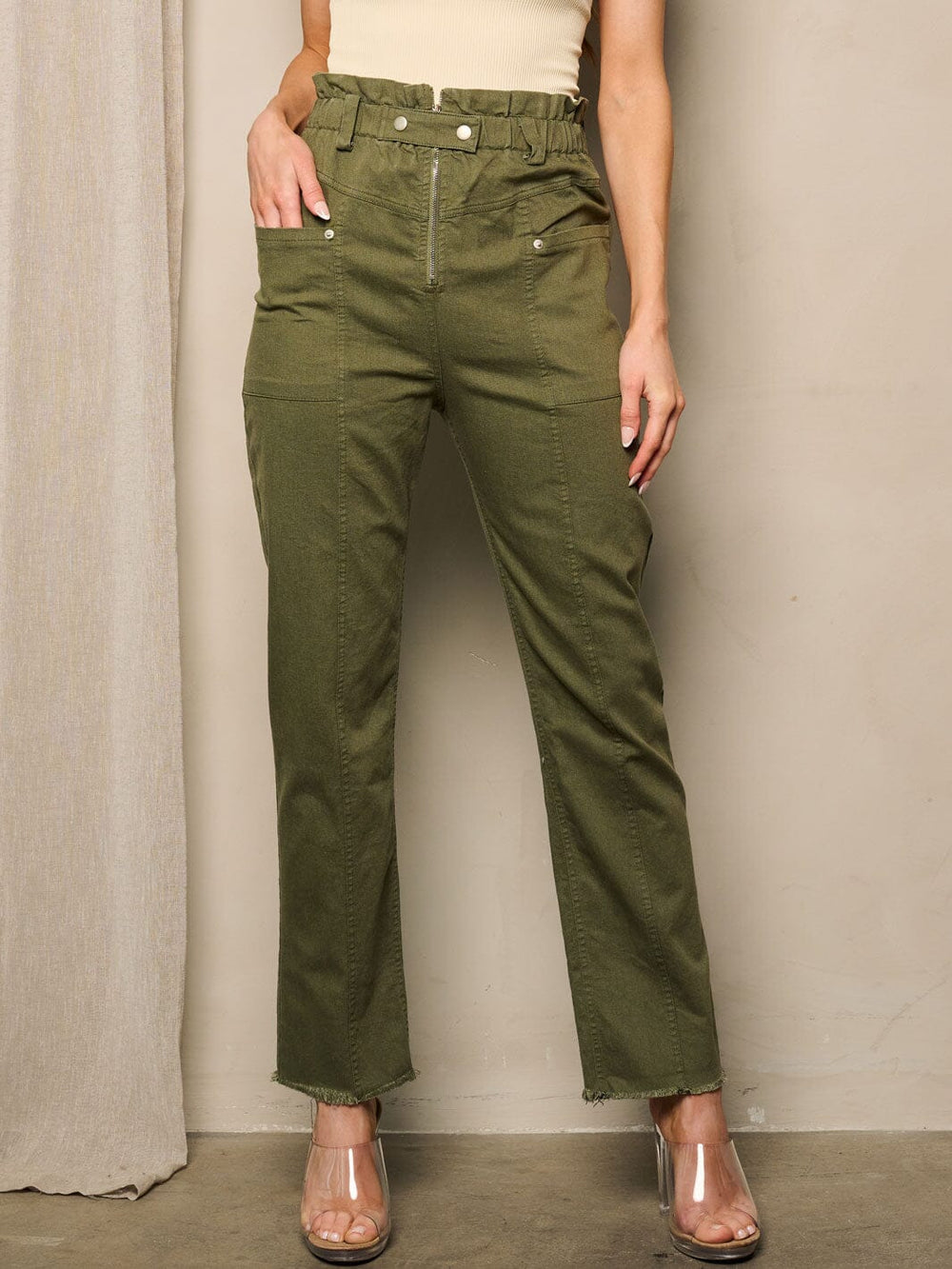 WOMEN'S ZIP UP POCKETS STRAIGHT LEG DENIM PANTS