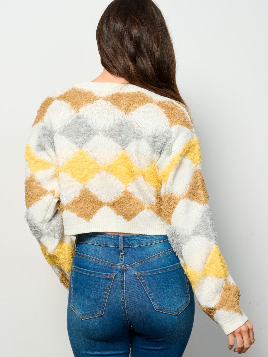 WOMEN'S LONG SLEEVE MULTI COLORS CROP PULLOVER SWEATER