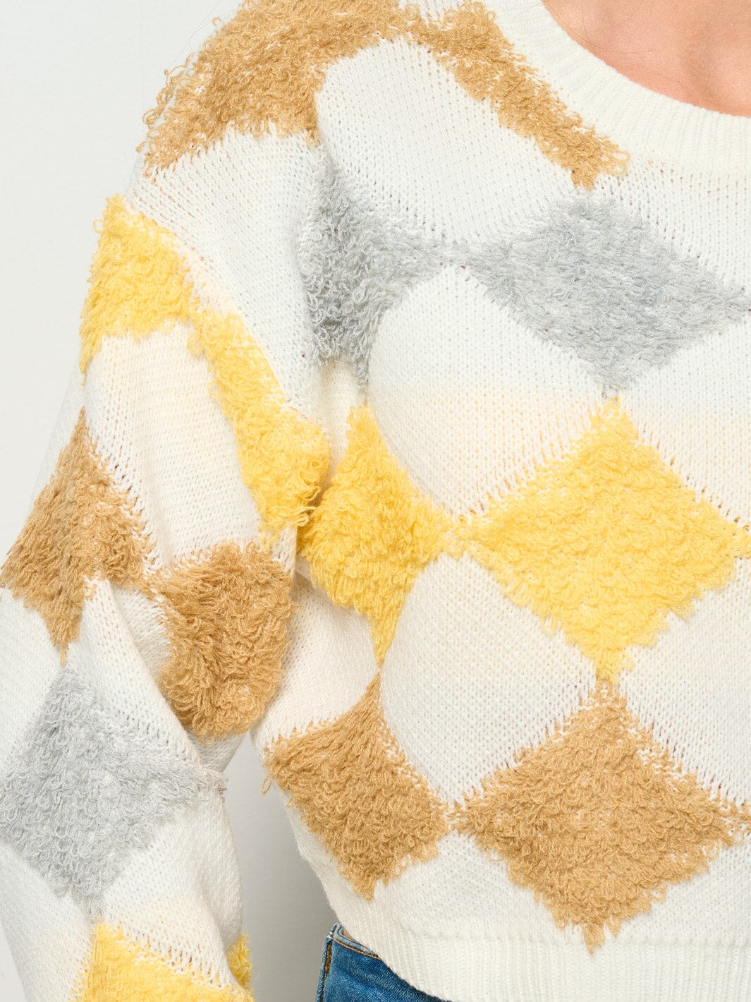 WOMEN'S LONG SLEEVE MULTI COLORS CROP PULLOVER SWEATER