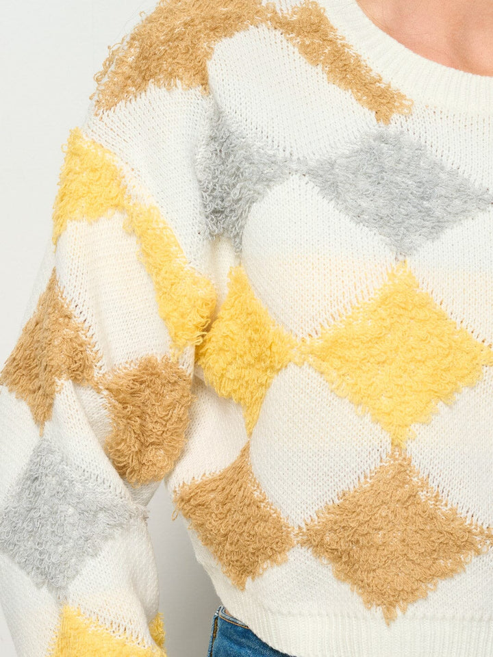 WOMEN'S LONG SLEEVE MULTI COLORS CROP PULLOVER SWEATER