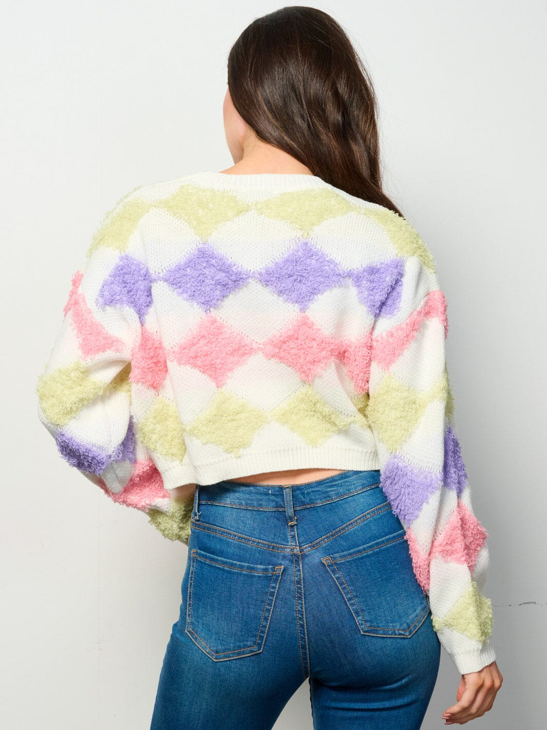 WOMEN'S LONG SLEEVE MULTI COLORS CROP PULLOVER SWEATER