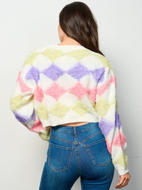 WOMEN'S LONG SLEEVE MULTI COLORS CROP PULLOVER SWEATER