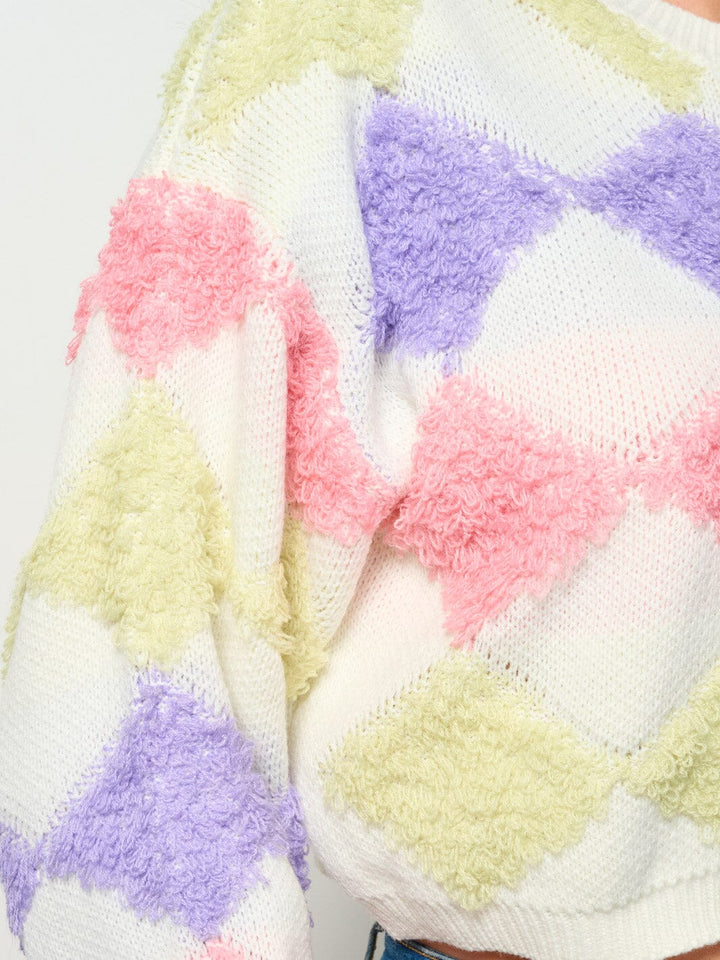 WOMEN'S LONG SLEEVE MULTI COLORS CROP PULLOVER SWEATER