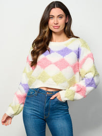 WOMEN'S LONG SLEEVE MULTI COLORS CROP PULLOVER SWEATER
