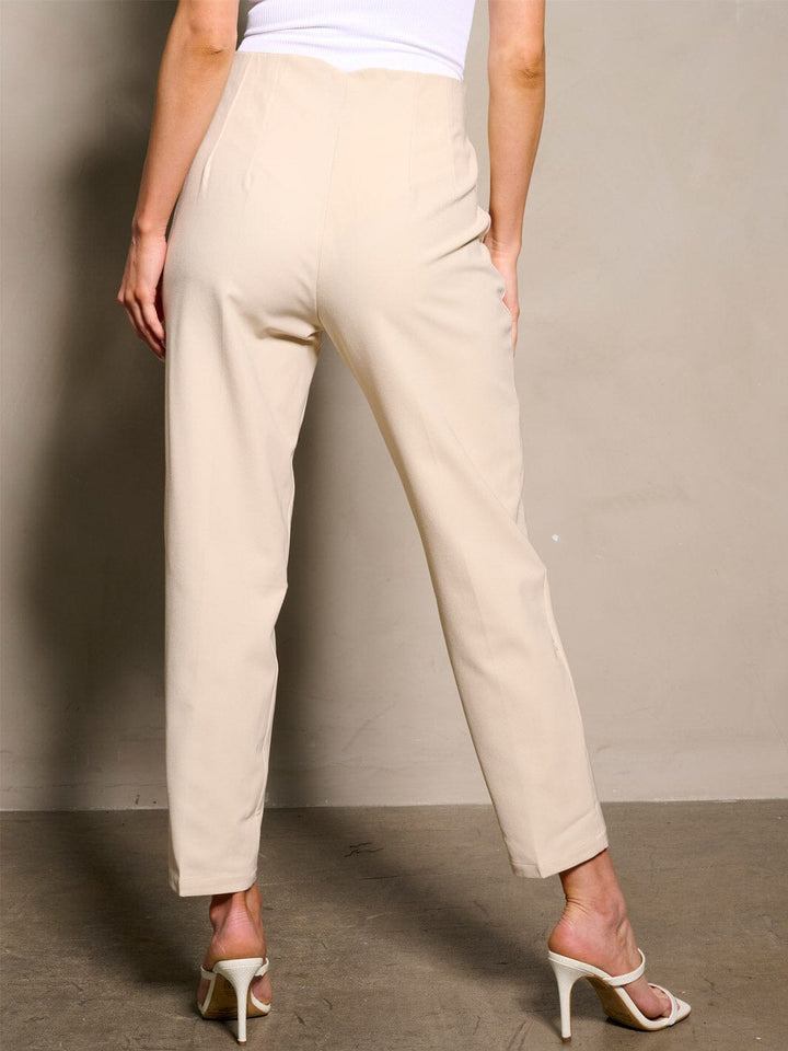 WOMEN'S BUTTON CLOSURE POCKETS PLEATED PANTS