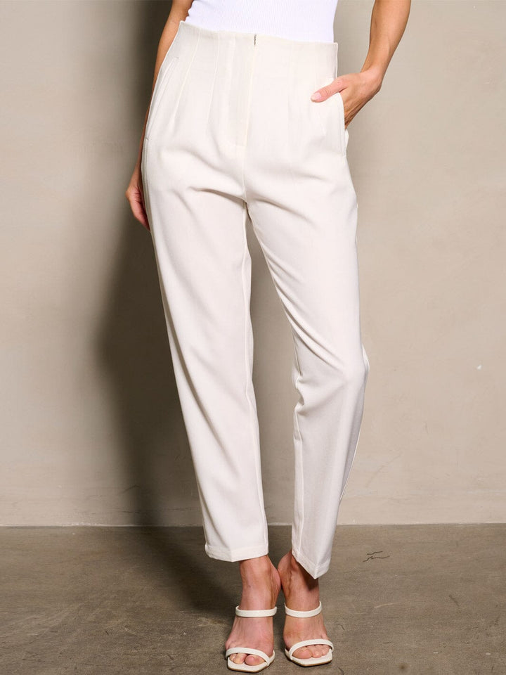 WOMEN'S BUTTON CLOSURE POCKETS PLEATED PANTS