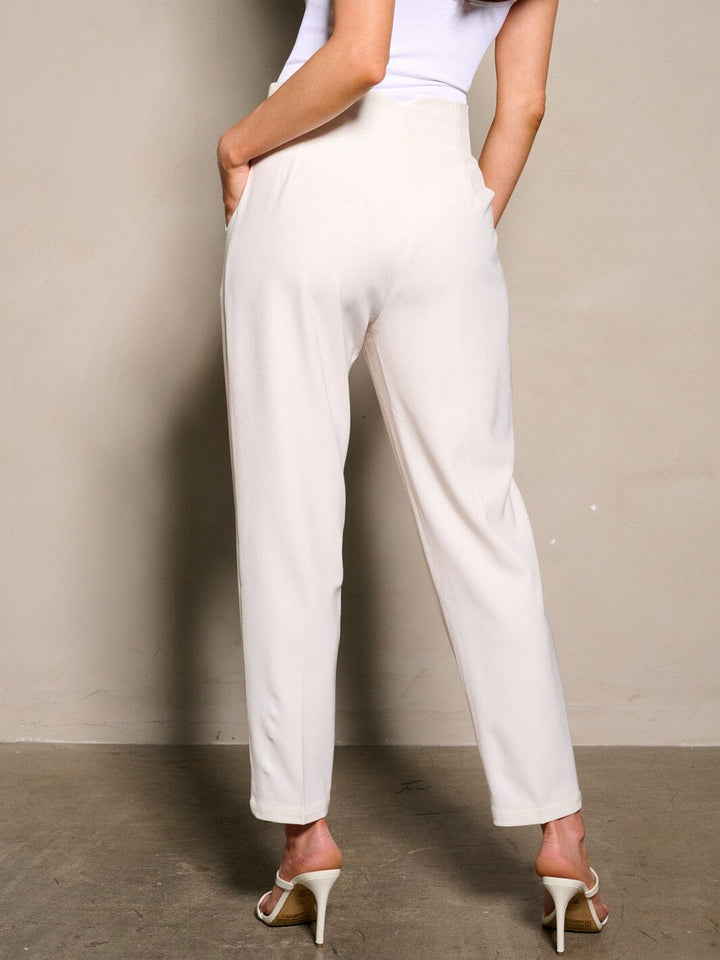 WOMEN'S BUTTON CLOSURE POCKETS PLEATED PANTS