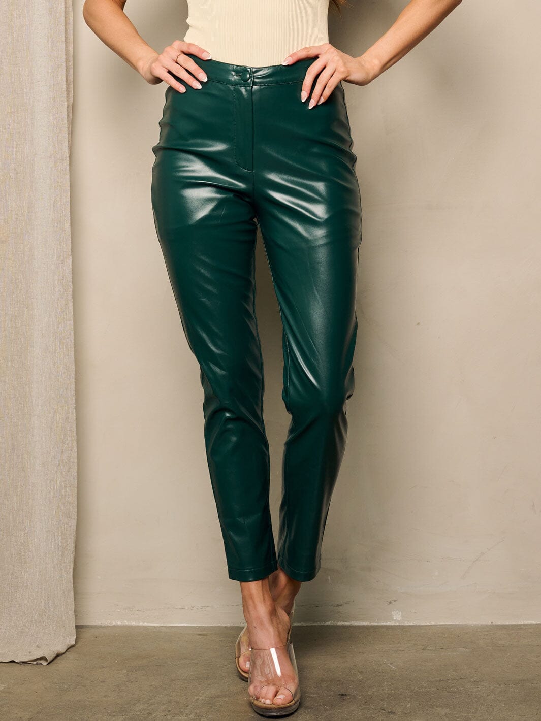 WOMEN'S HIGH WAIST PU PLEATHER PANTS