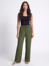 WOMEN'S ELASTIC WAIST FRONT POCKETS SELF TIE WIDE LEG PANTS