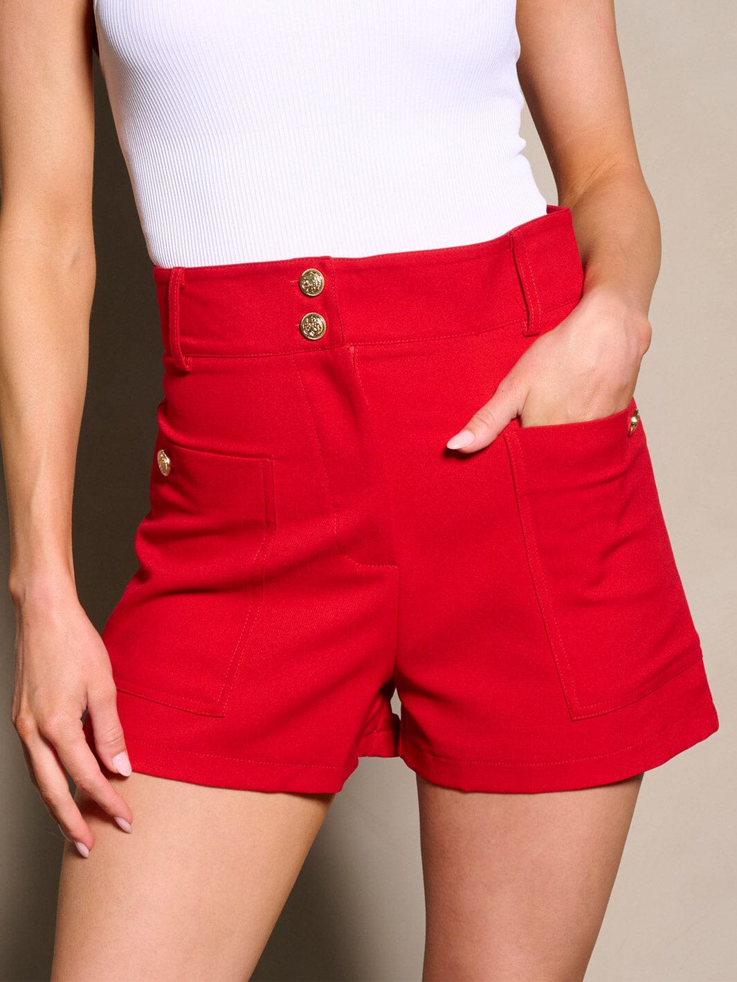WOMEN'S BUTTON CLOSURE POCKETS MINI SHORTS