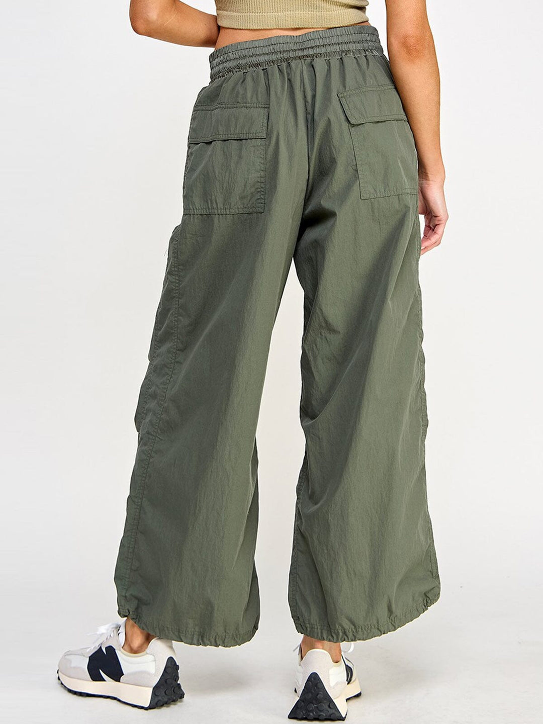WOMEN'S ELASTIC WAIST POCKETS WIDE LEG PANTS
