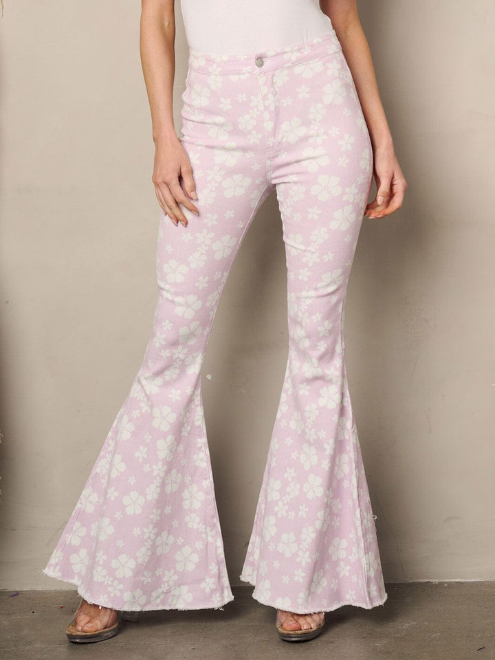 WOMEN'S BELL BOTTOMS FLORAL PRINT DENIM PANTS