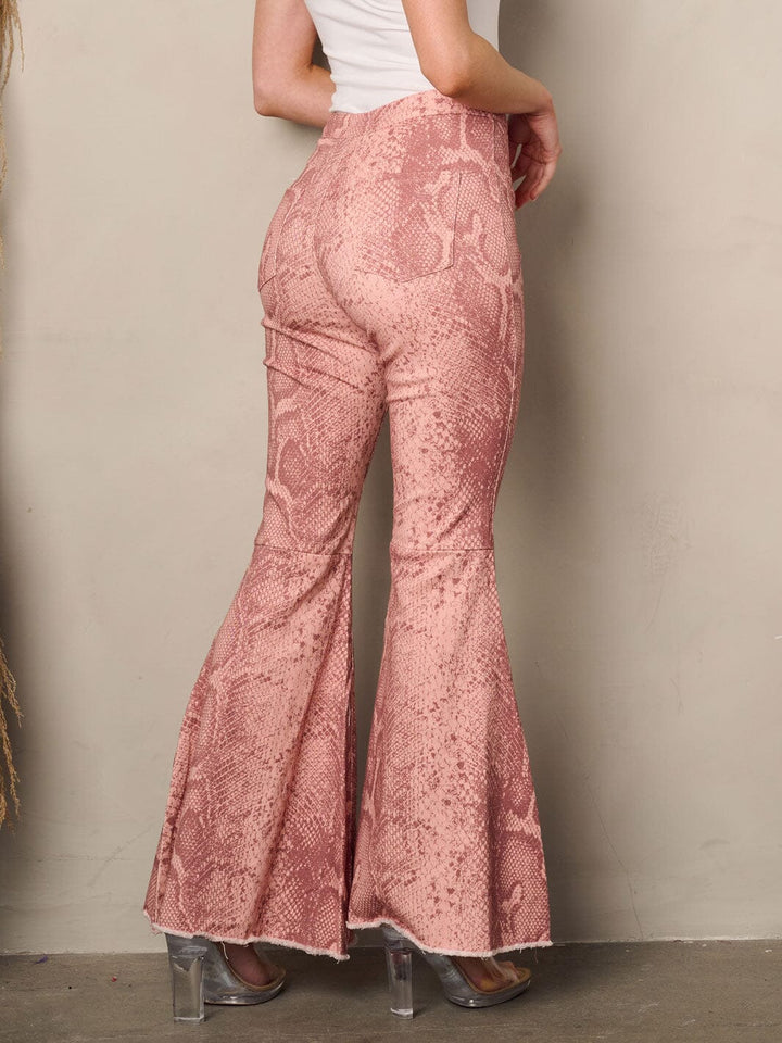 WOMEN'S BELL BOTTOM POCKETS SNAKE PRINT PANTS