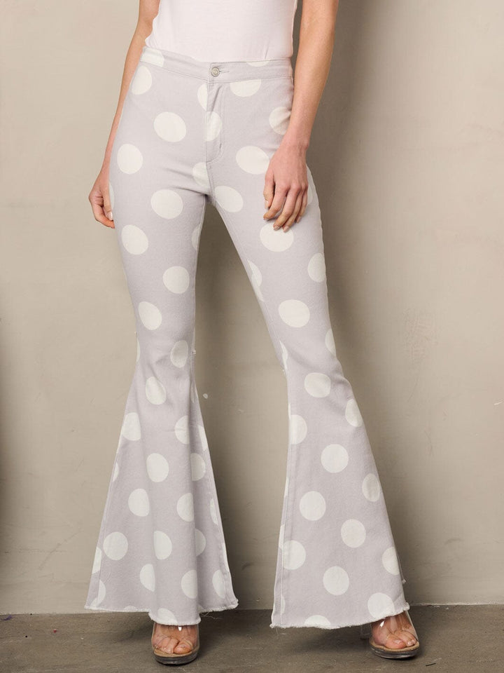 WOMEN'S BELL BOTTOMS POLKA DOTS DENIM PANTS