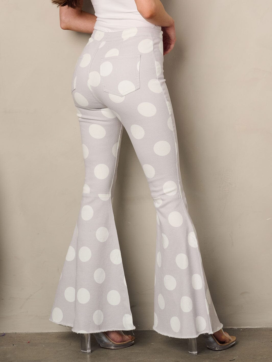WOMEN'S BELL BOTTOMS POLKA DOTS DENIM PANTS