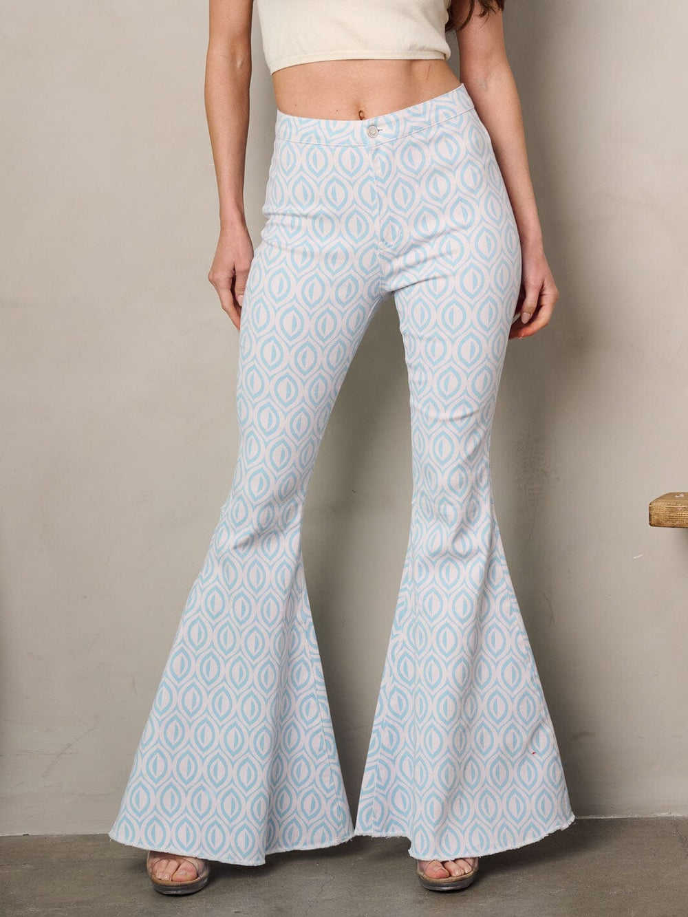 WOMEN'S BELL BOTTOMS MULTI PRINT DENIM PANTS