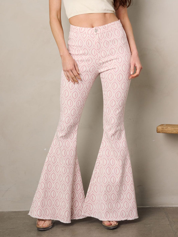 WOMEN'S BELL BOTTOMS MULTI PRINT DENIM PANTS