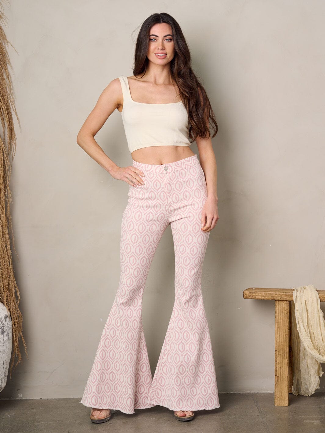 WOMEN'S BELL BOTTOMS MULTI PRINT DENIM PANTS