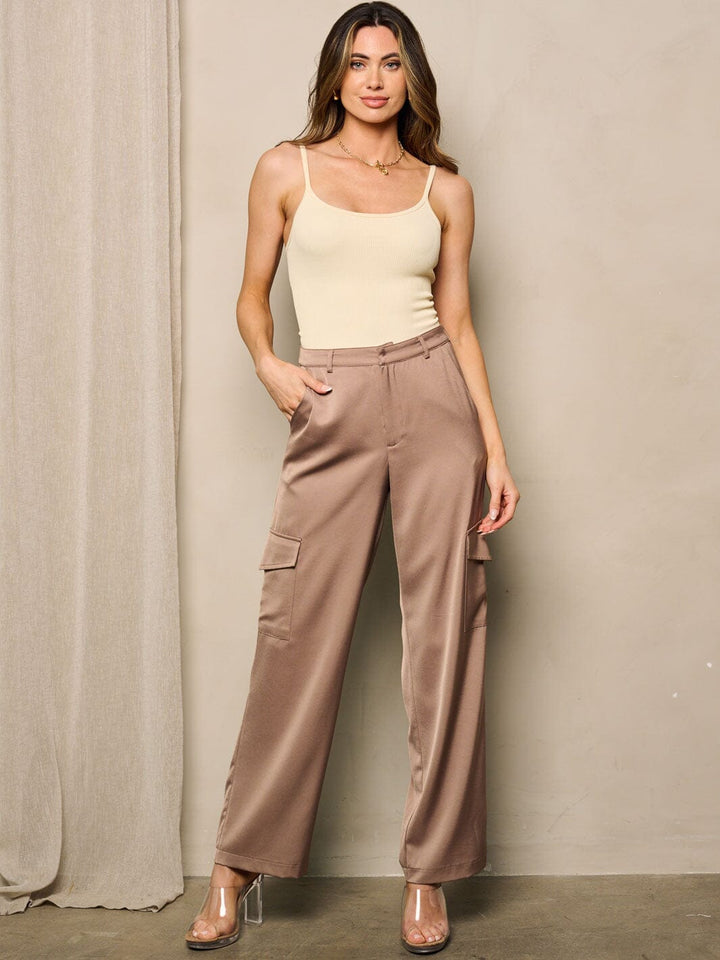 WOMEN'S BUTTON CLOSURE POCKETS STRAIGHT LEG PANTS