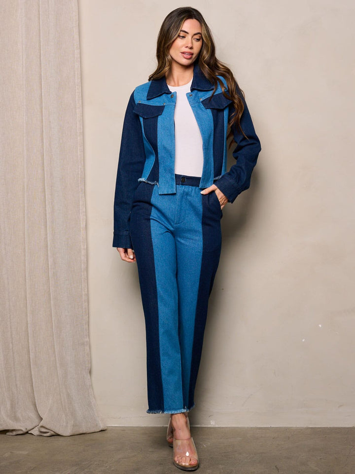 WOMEN'S LONG SLEEVE JACKET & PANTS TWO TONE DENIM 2PC. SET
